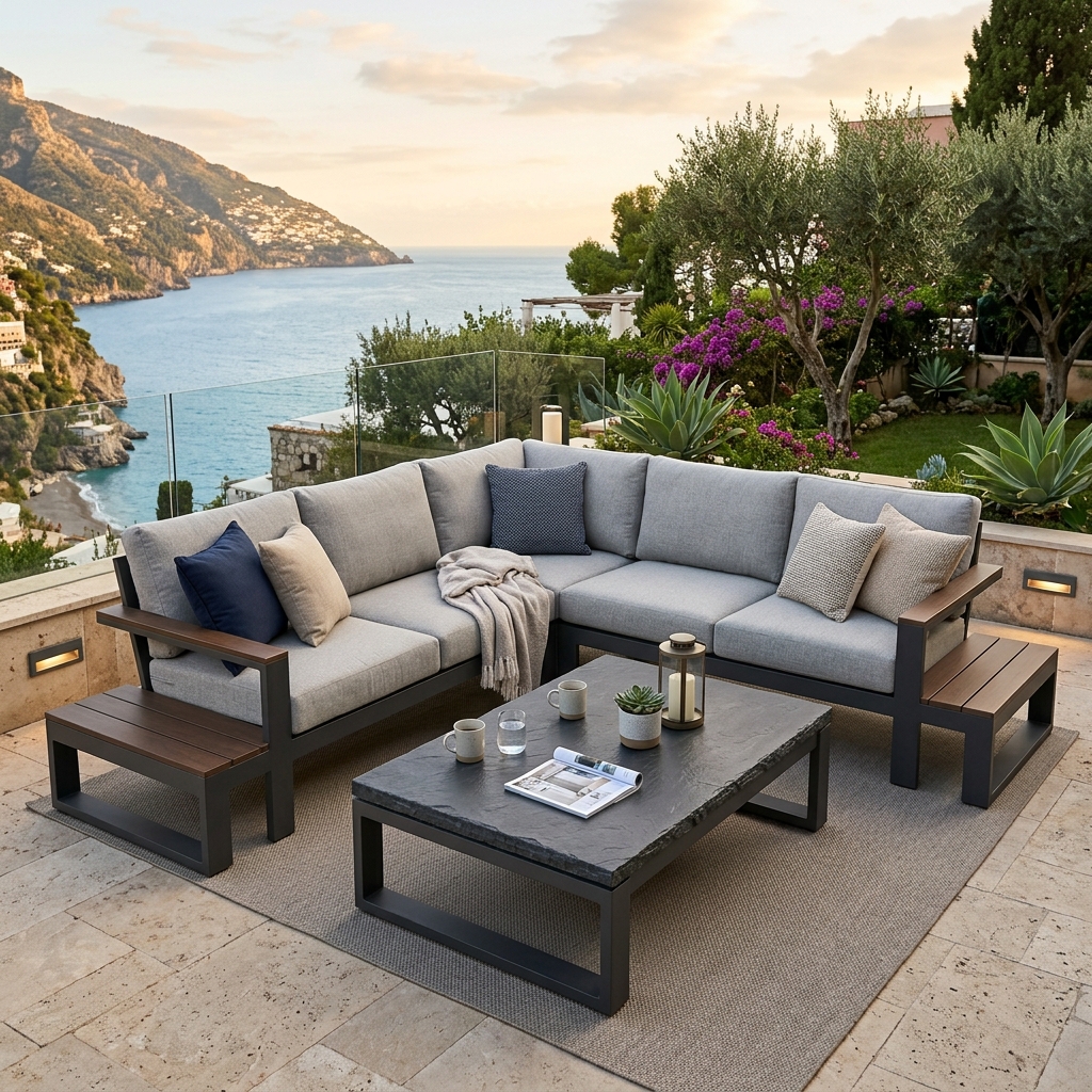 Cane Africa Aluminium Corner Sofa Set with Polywood Accents