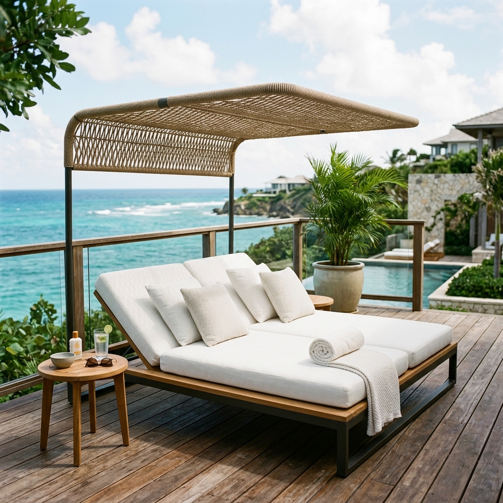 Double Sun Lounger with Rope Canopy