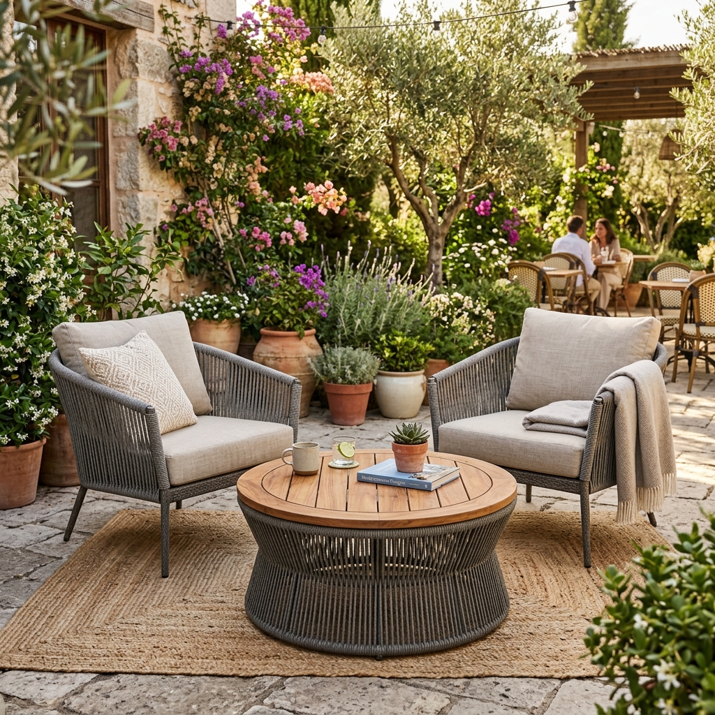 Cane Africa Rope Armchair & Coffee Table Set