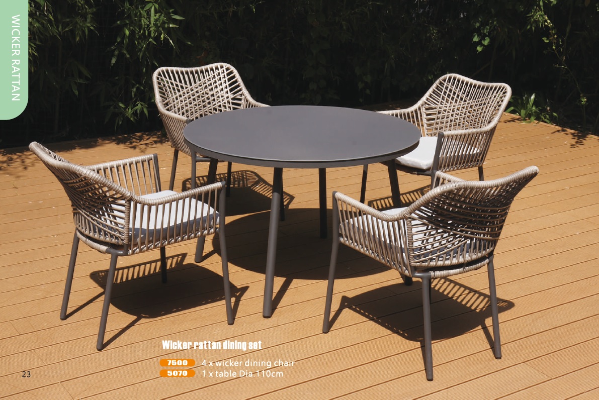 4-Seat Wicker Rattan Armchair & Table Dining Set